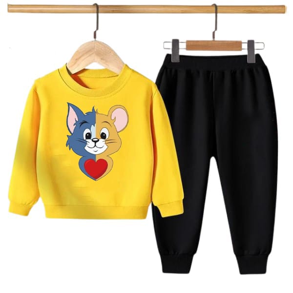 YELLOW TOM & JERRY PRINTED WINTER KIDS SWEAT SUIT