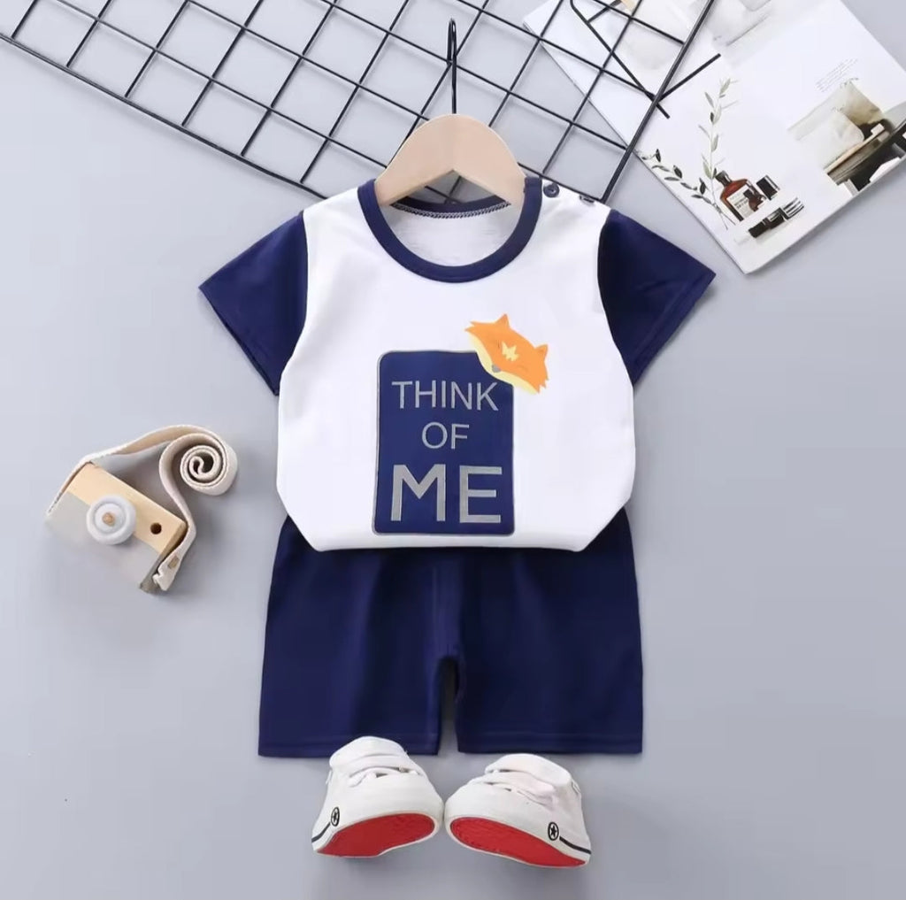 Blue Think Of Me Printed Short Sleeve Kids Wear