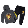 CHARCOAL SIMBA PRINTED WINTER KIDS HOODIE SUIT