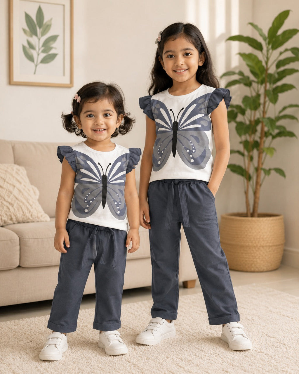 Grey & White Butterfly Printed Kids Wear