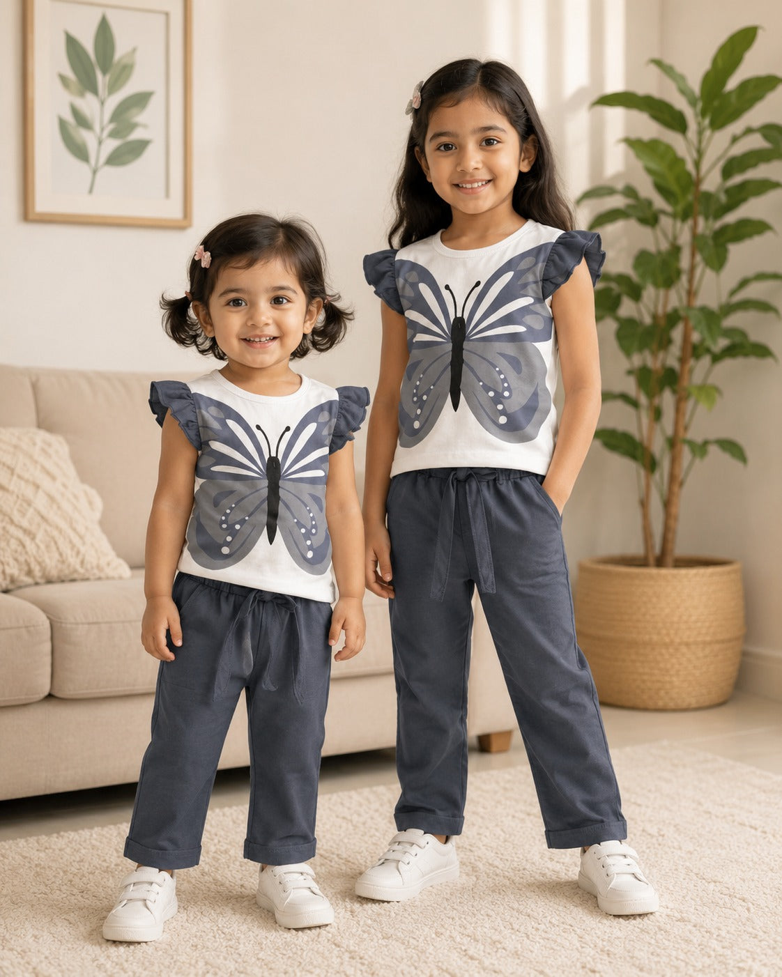 Grey & White Butterfly Printed Kids Wear