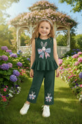 Green Bunny Bow Frock Style Kids Wear