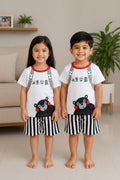 White & Black Bear Printed Short Sleeve Kids Wear