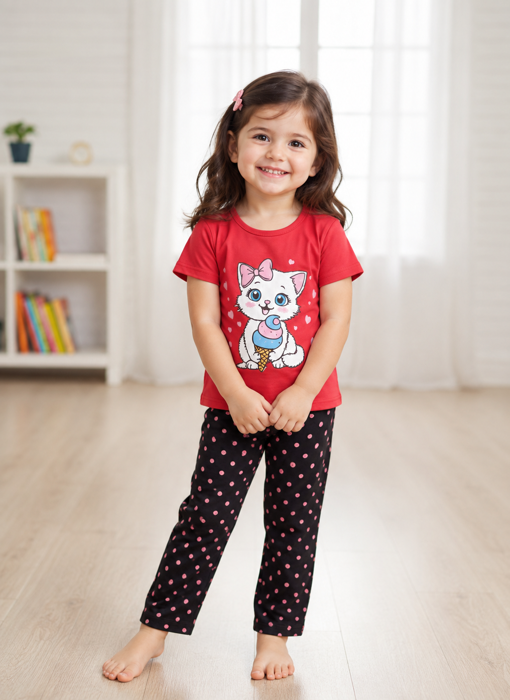 Red Kitty Printed Kids Wear