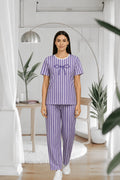 Purple Bow Lining Printed Women Pj Set