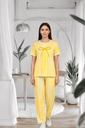 Yellow Bow Lining Printed Women Pj Set