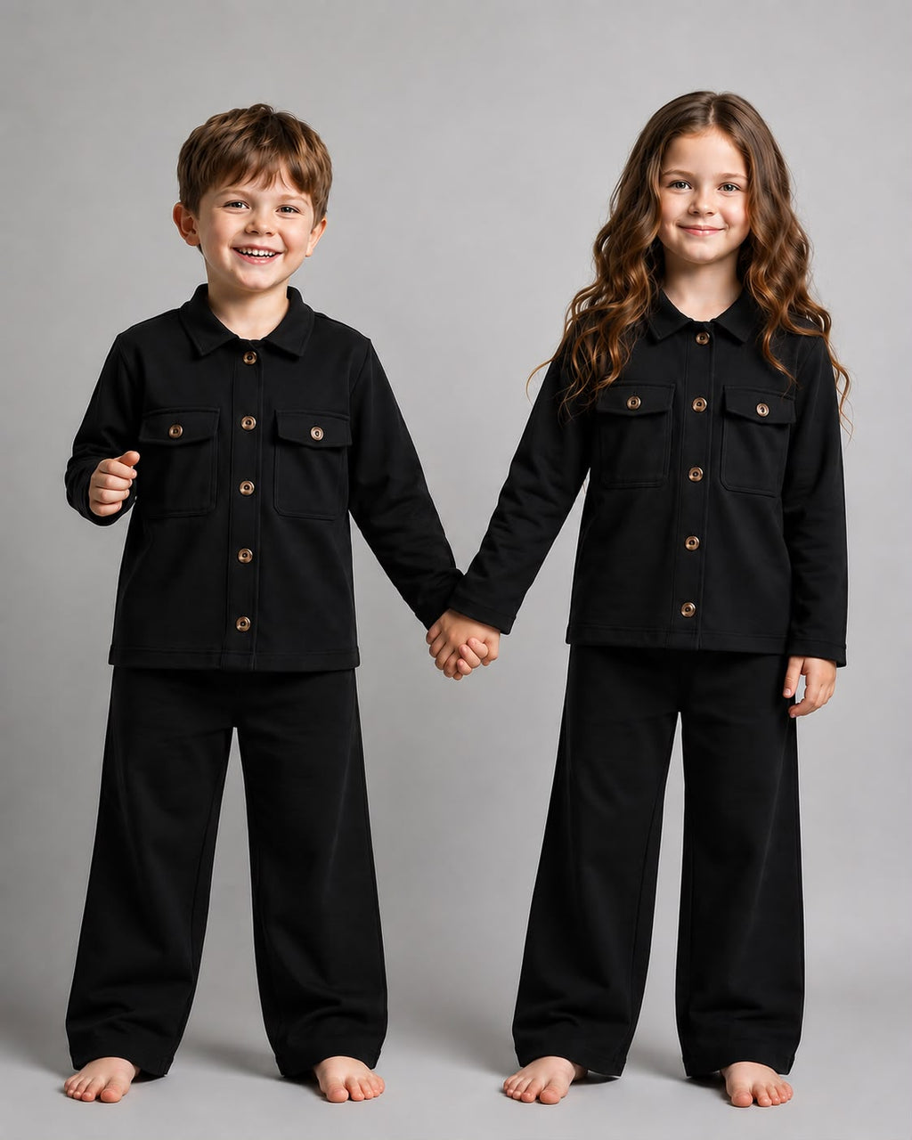 Black Button Style Kids Wear