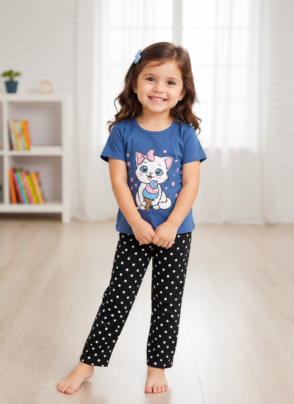 Blue Kitty Printed Kids Wear