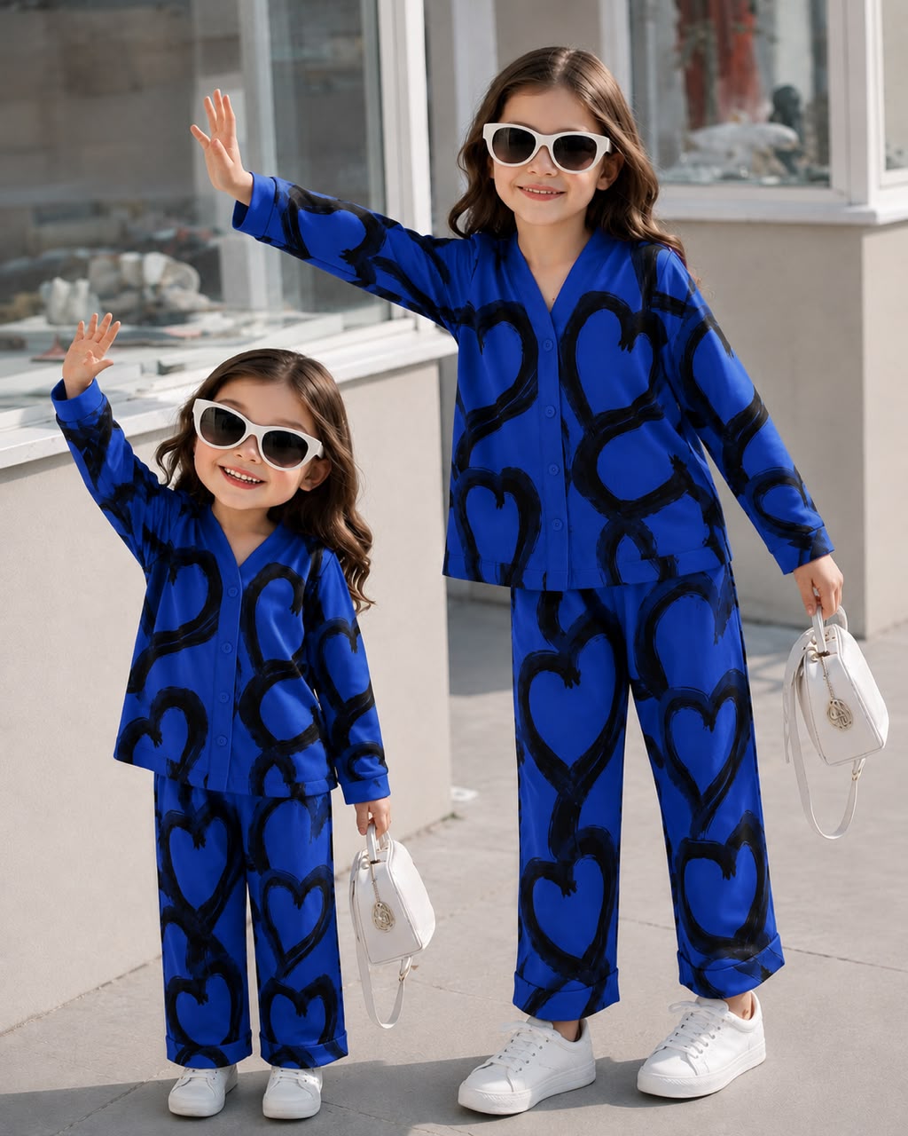Royal Blue & Black Heart Printed Kids Wear