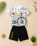 White Bicycle Printed Short Sleeve Kids Wear