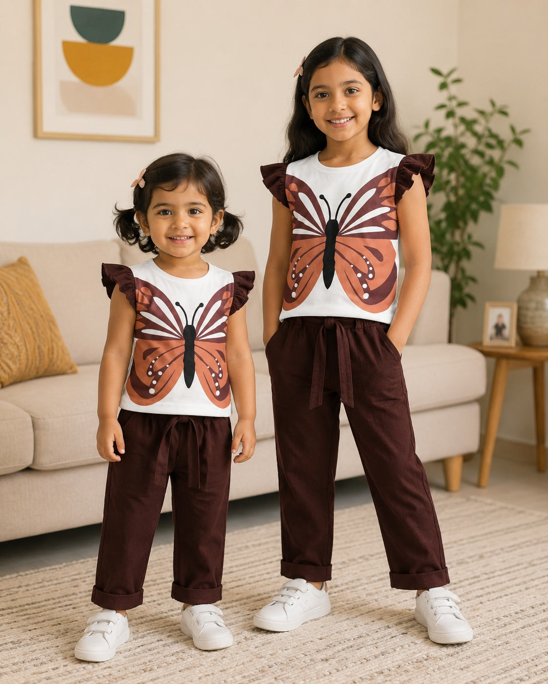 Maroon & White Butterfly Printed Kids Wear