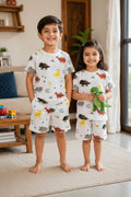 White Multi Dinosaur Printed Short Sleeve Kids Wear