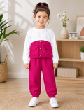 Pink & White Pocket Style Kids Wear