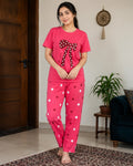 Pink Bow Dot Printed Women Pj Set