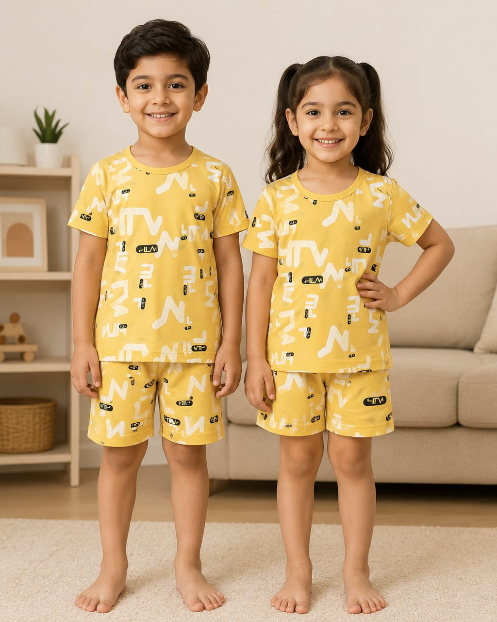 Yellow Fila Printed Short Sleeve Kids Wear